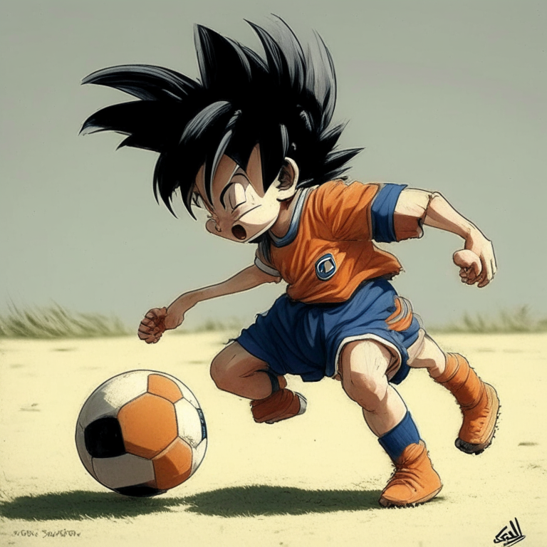 Goku (kid) Playing Soccer With His Own Doll
