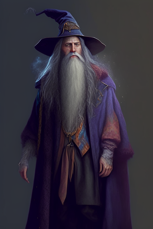 a wizard with clothes from the 1980s and a long beard