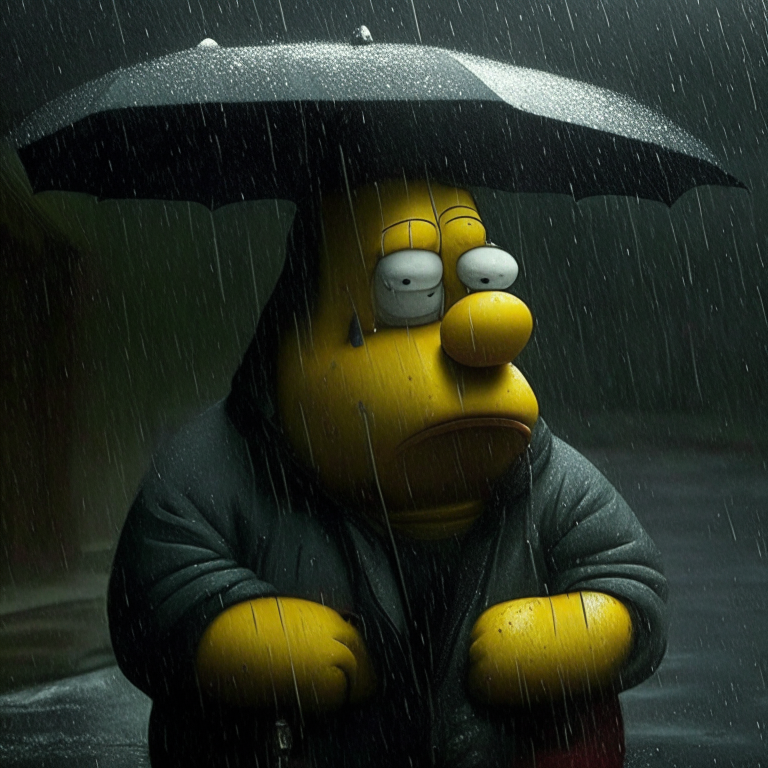 imagen de homero bajo la lluvia
