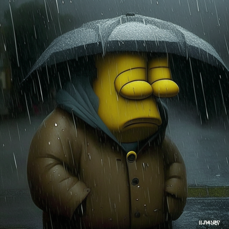 imagen de homero bajo la lluvia
