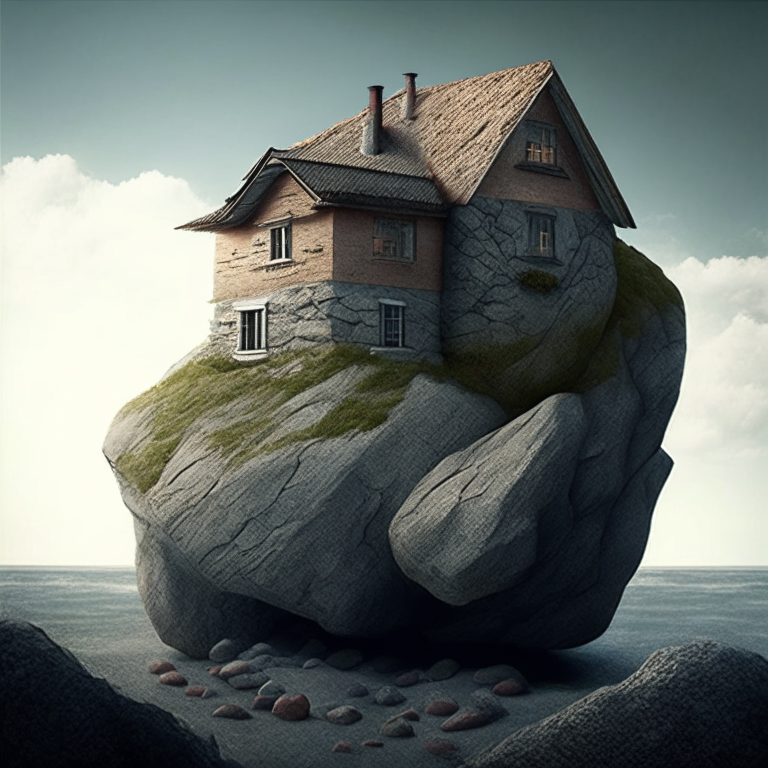 realistic house over a rock