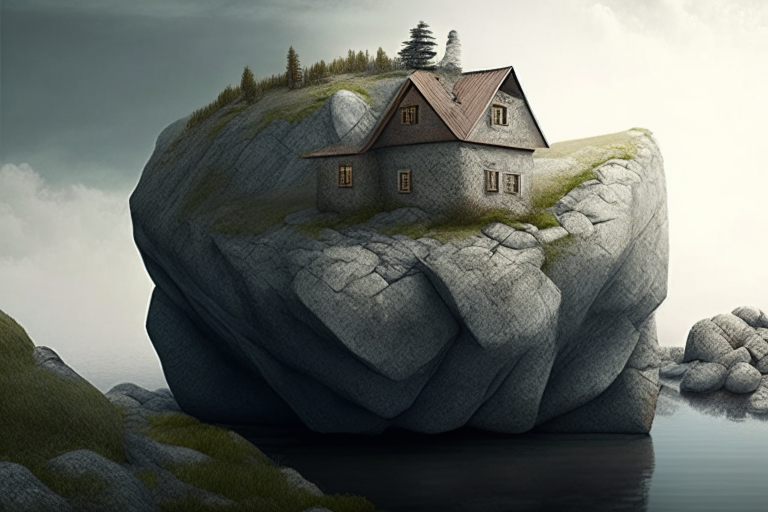 realistic house over a rock in the landscape