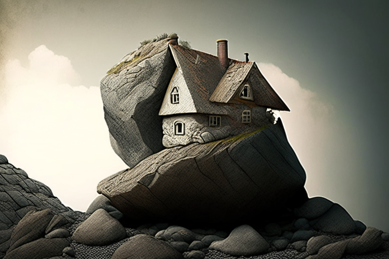 a house over a rock in the style of bible era