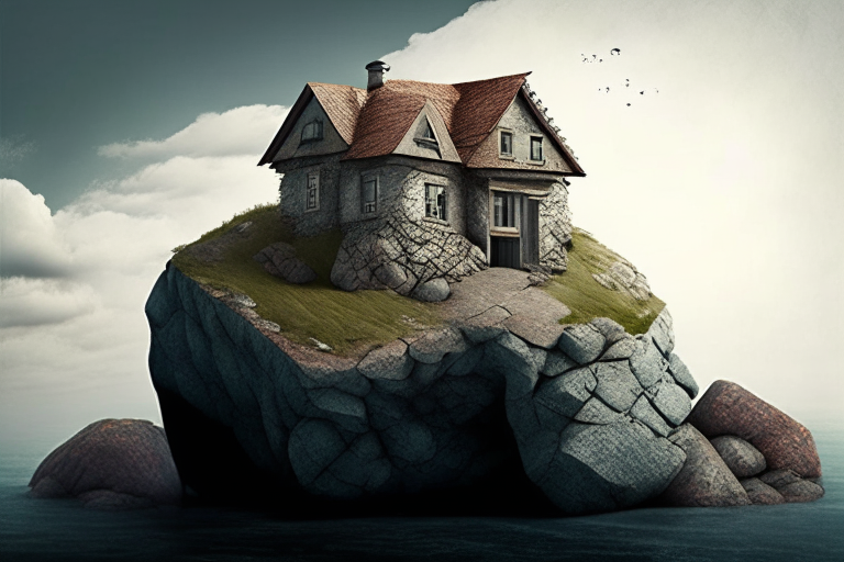 a realistic house over a rock in the style of bible era