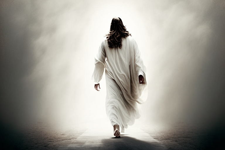 backgroung white jesus walking