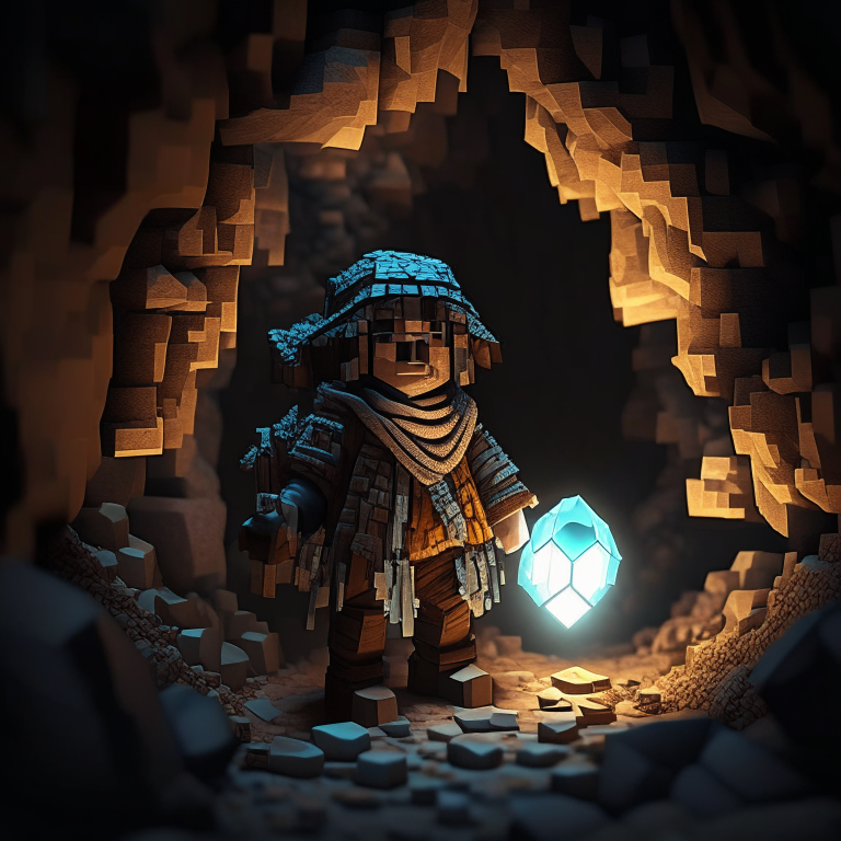 Minecraft adventurer in the cave