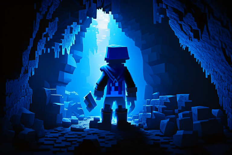 Minecraft adventurer in the cave