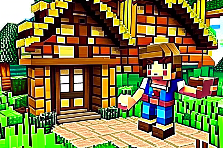 Minecraft adventurer builds a wood house