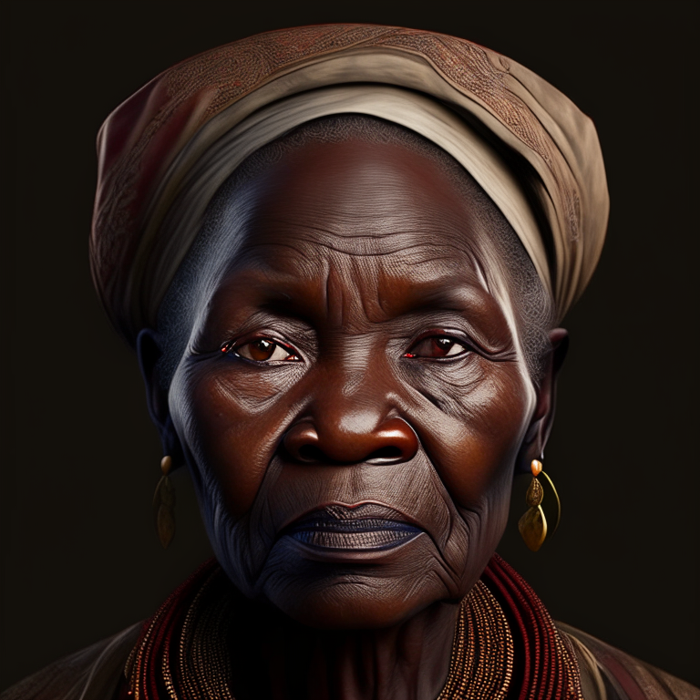 portrait headshot of Queen Nanny of the Maroons, realistic faces, focuses, realistic skin tones, dark skin