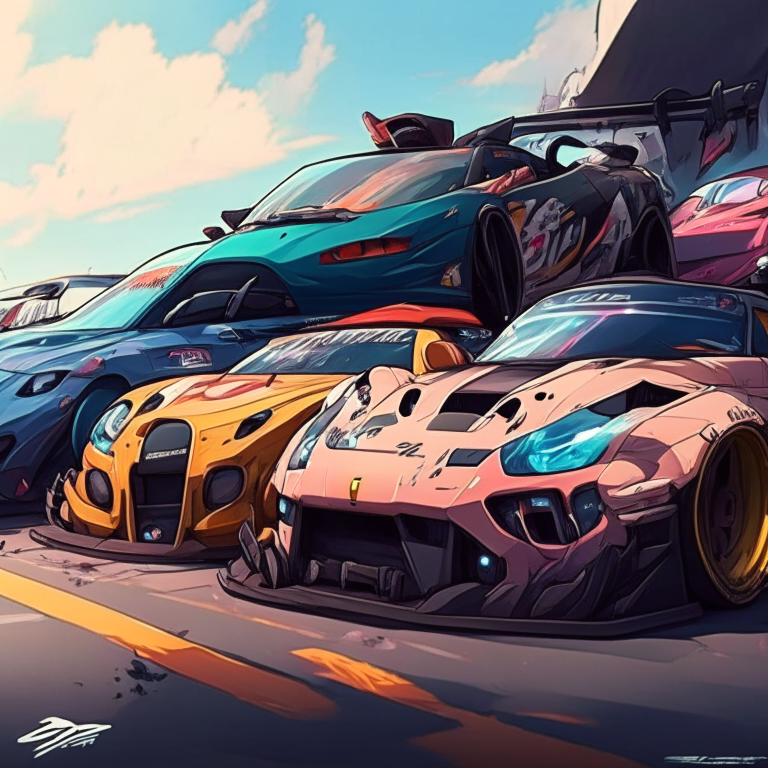 Group of anime cars 