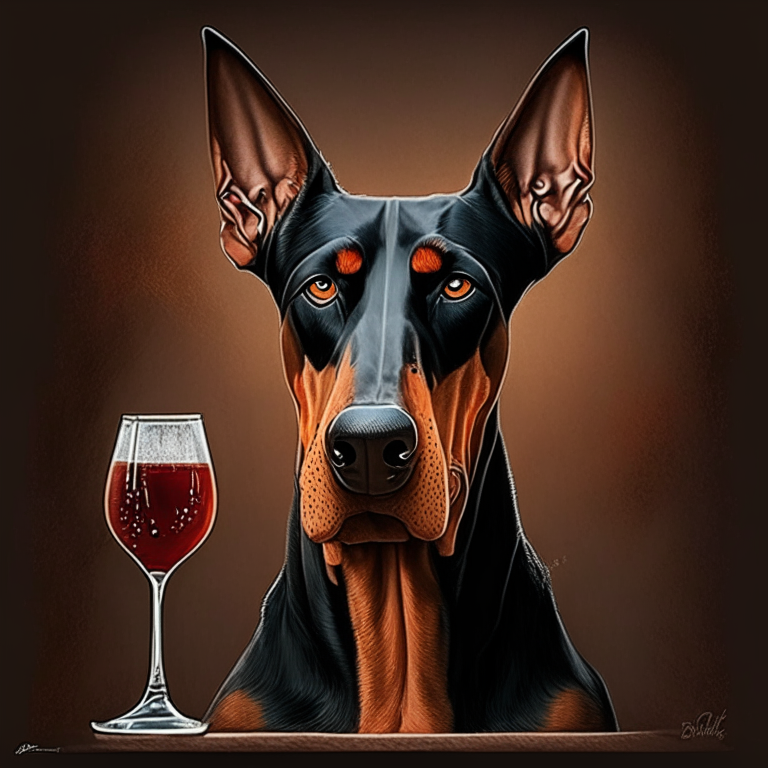 Design me, Doberman  drinks 🍷 alcohol 