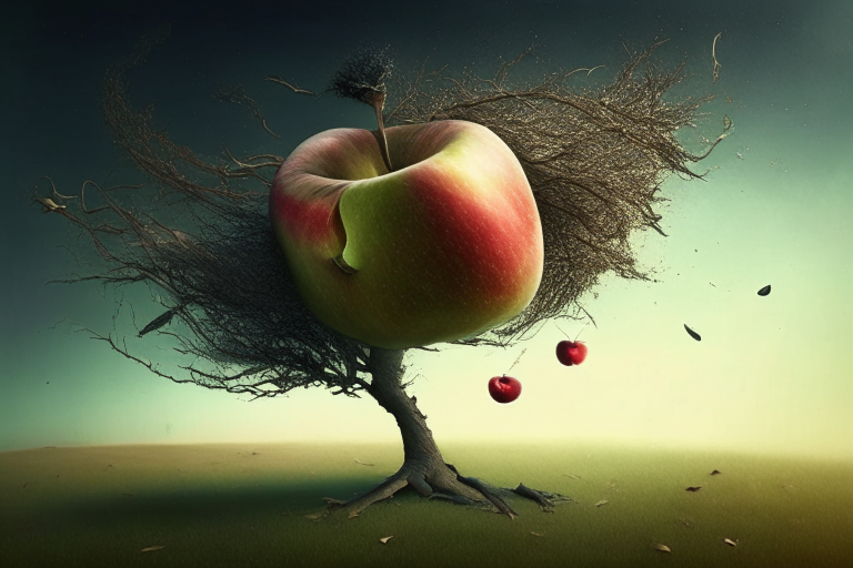  The gust of wind caused an apple to fall from a tree. The apple fell on the head of a physicist who suddenly discovered the theory of universal gravitation.