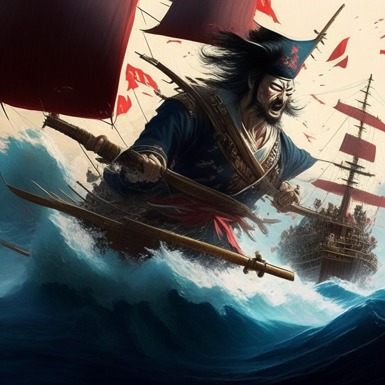 O navio japonês Musashi sendo atacado por dois cruzadores pesados