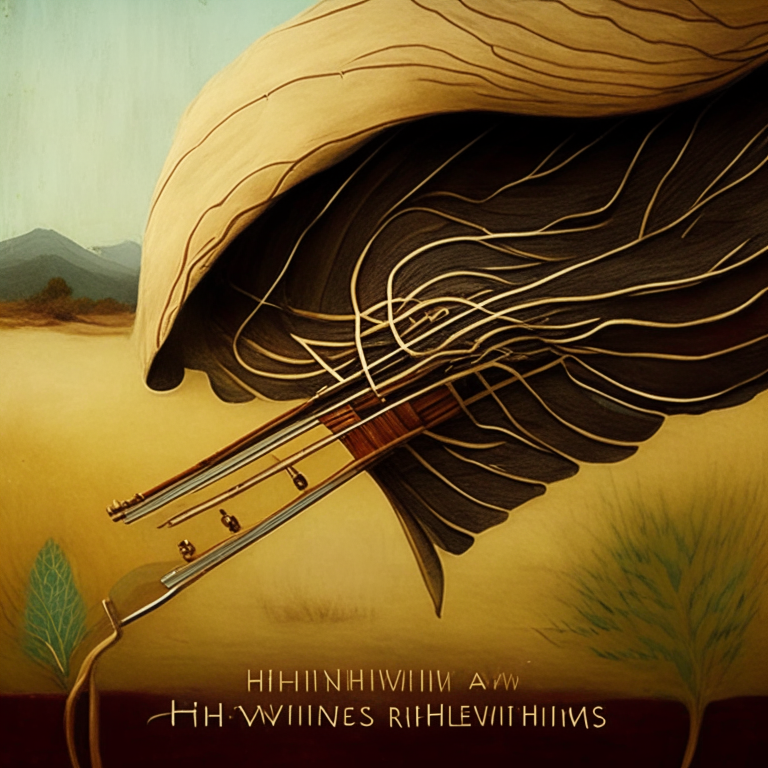 Cover art for an electro folk album called 'Rhythms of the Wind' in an organic argentine style, with a closeup of an instrument