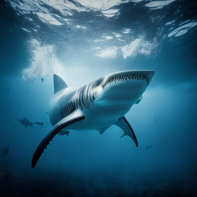A white shark underwater 
