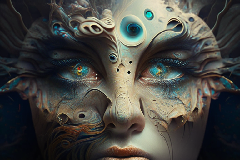 a surreal face with fantasy elements