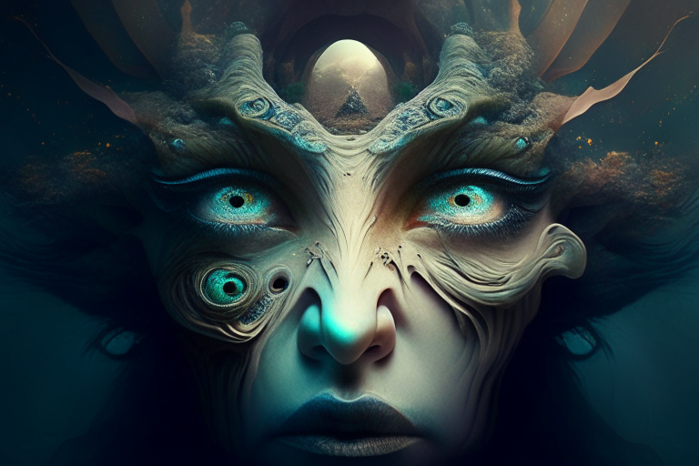 a surreal face with fantasy elements