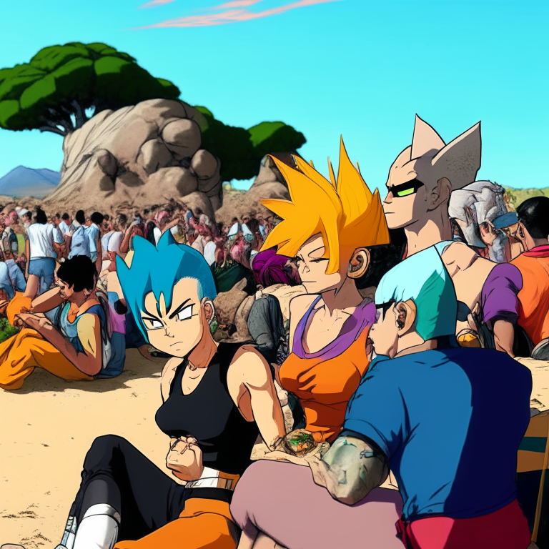 Bulma , Lunch , Tenshinran , Chaos AND Krillin From Dragón Ball Watching George Michael Ay Horizons Festival (A Festival Near San José Volcano In Santiago Chile)
