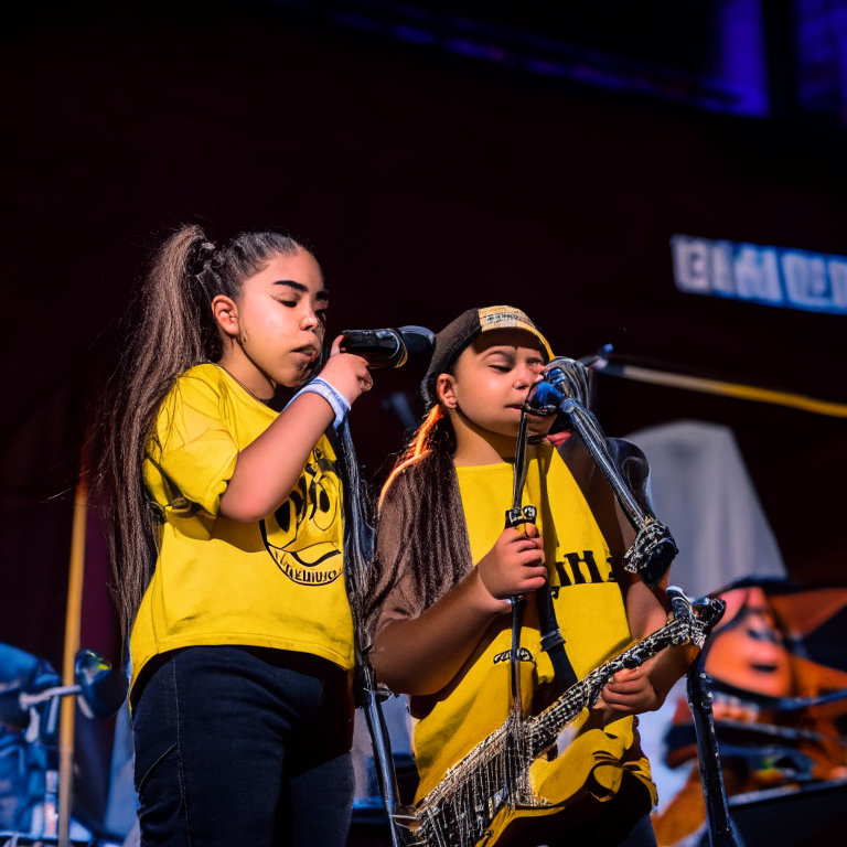 16 Year Old Sister From Louis Pérez AND Krillin From Dragón V Ball singing in the concerto OfLos Lobos At Horizons Festival (A Festival Near San José Volcano In Santiago Chile)