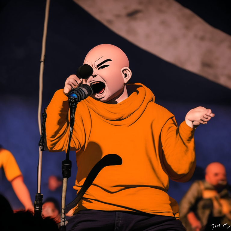  Krillin From Dragón Ball singing in the concert Of Los Lobos At Horizons Festival (A Festival Near San José Volcano In Santiago Chile)