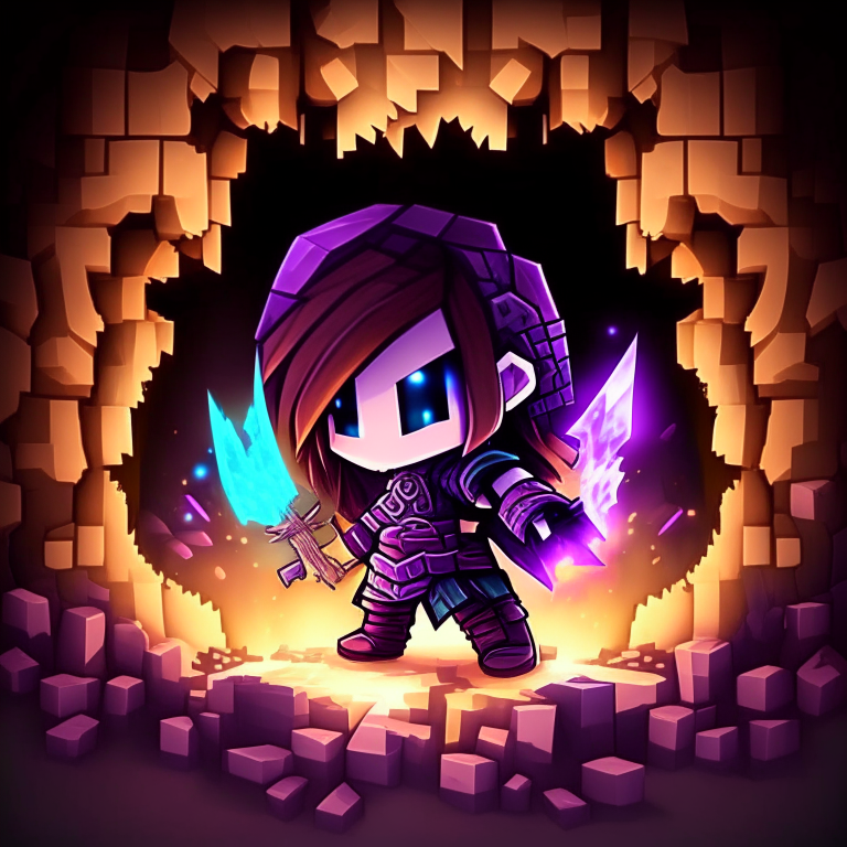 Wormhole to the nether dimension, nether portal, minecraft, chibi swordswomen