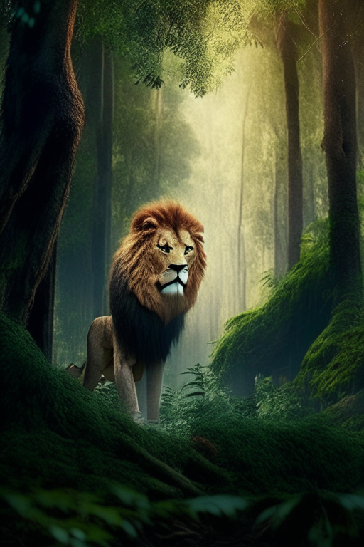 A lion was in forest background beautiful view in forest cinematic visuals 