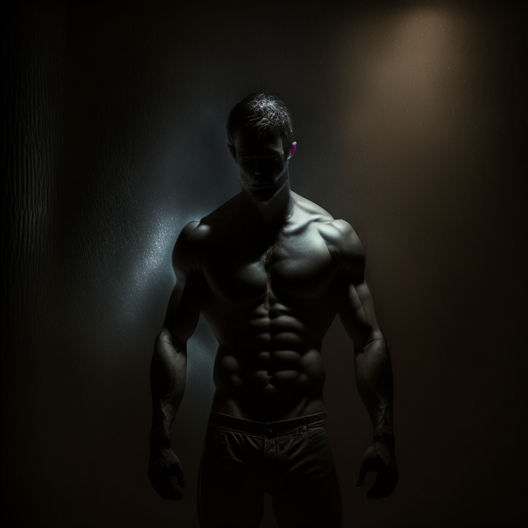Shirtless man in dark room