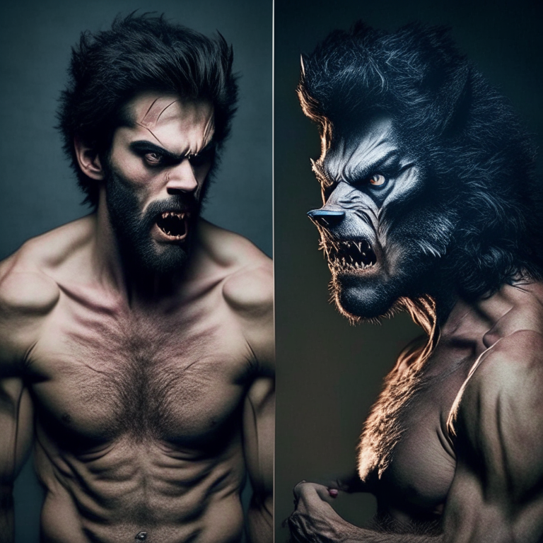 Man transforming into werewolf