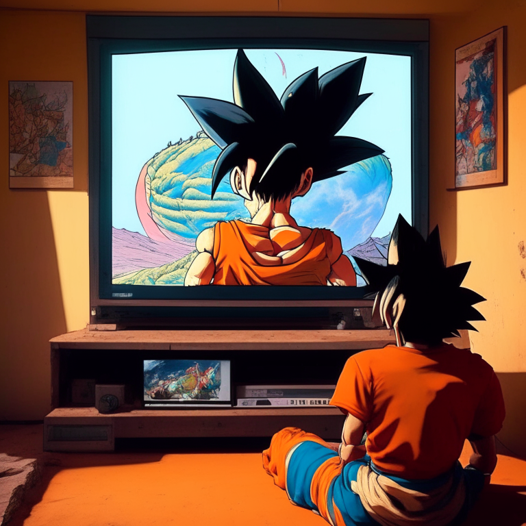 Goku In A House In The US Watching Krillin From Dragón Ball , Louis Pérez's 16 Year Old Sister AND Los Lobos Playing Together At Horizons Festival (A Festival Near San José Volcano in Santiago Chile) On Your Friend's TV