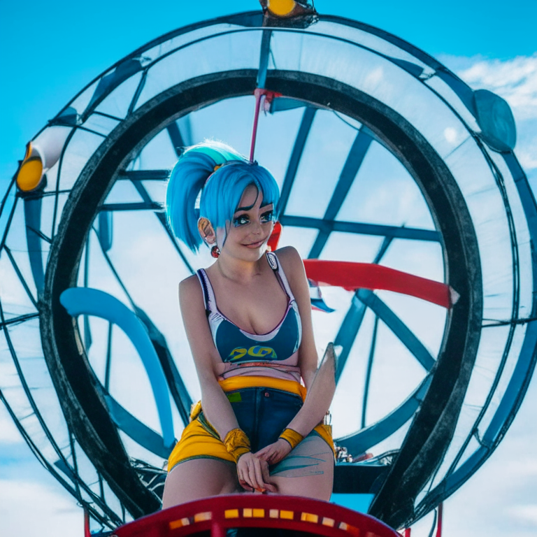 Bulma From Dragón Ball At The Ferris Wheel At Horizons Festival (A Festival Near San José Volcano in Santiago Chile) 