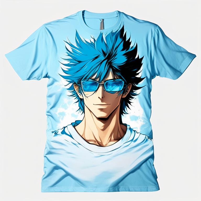 Design beautiful anime man , sunglasses, light blue t-shirt 👕