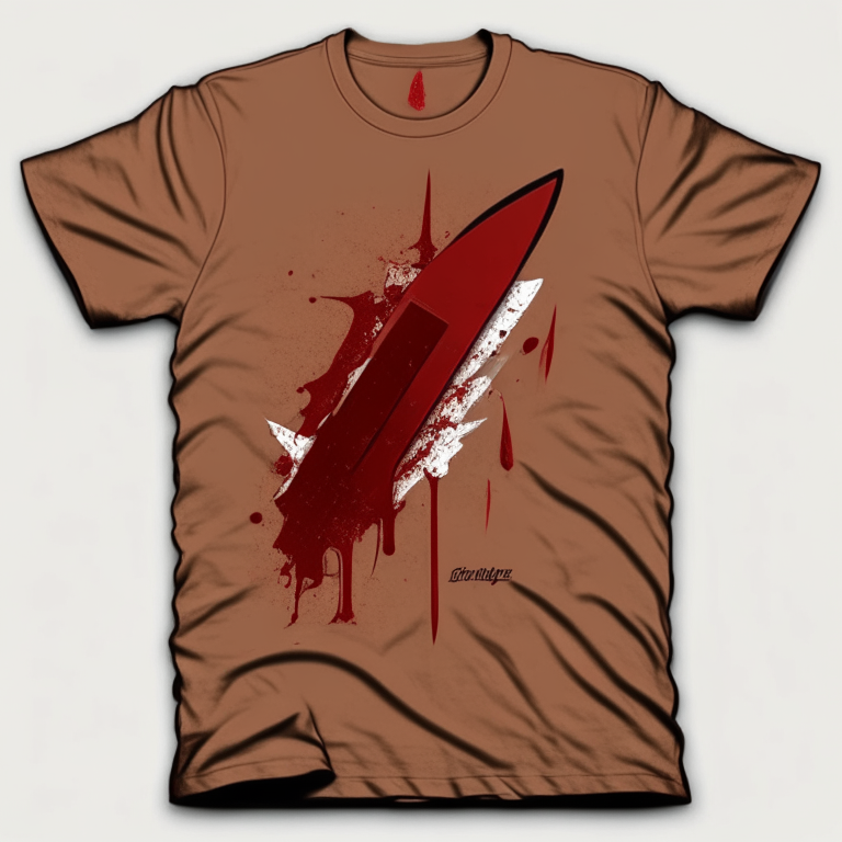 Design me light brown t-shirt, red knife 🔪, 