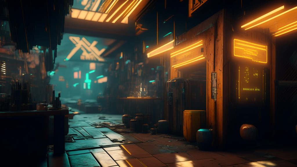 Cyberpunk 2077 but everything is made of wood, yperrealistic, fine detals, extreme ray tracing, volumetric lighting, rtx, ssao, ambient occlusion