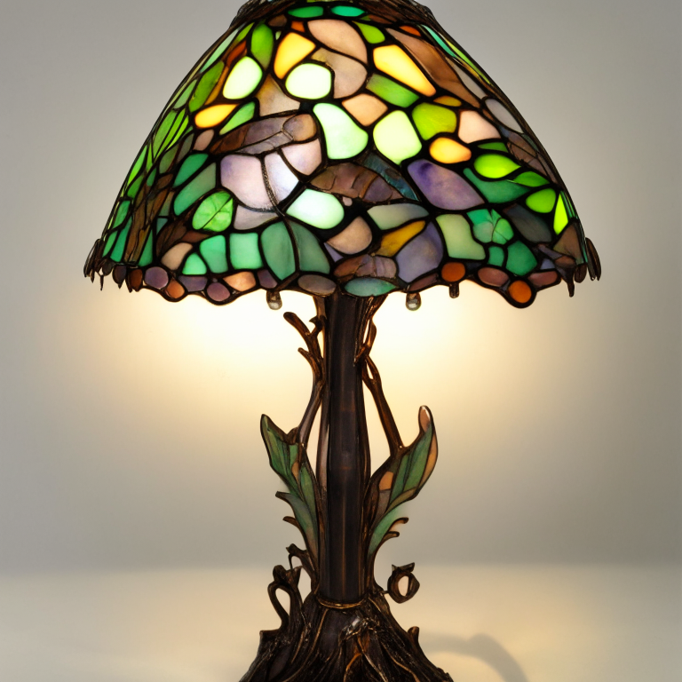 a tiffany style stained glass lamp with roots and vines