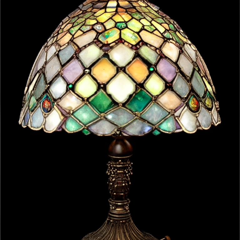 a tiffany style stained glass lamp with crystal beads and prisms