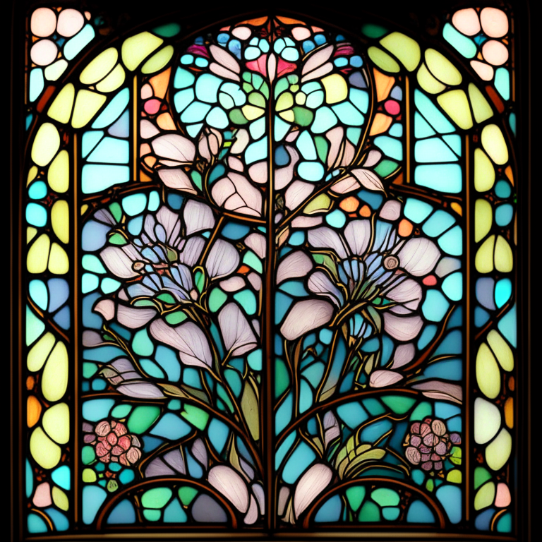 a tiffany style stained glass window with floral patterns