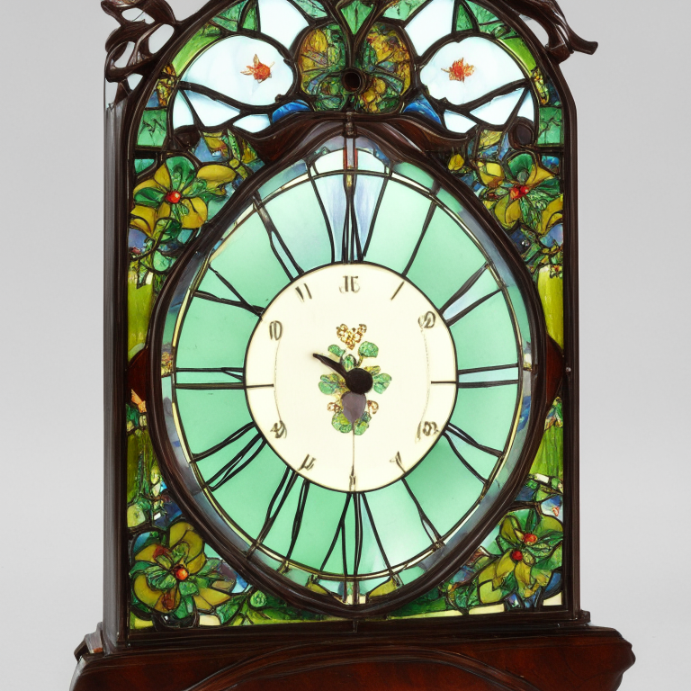 a tiffany style stained glass clock with floral patterns