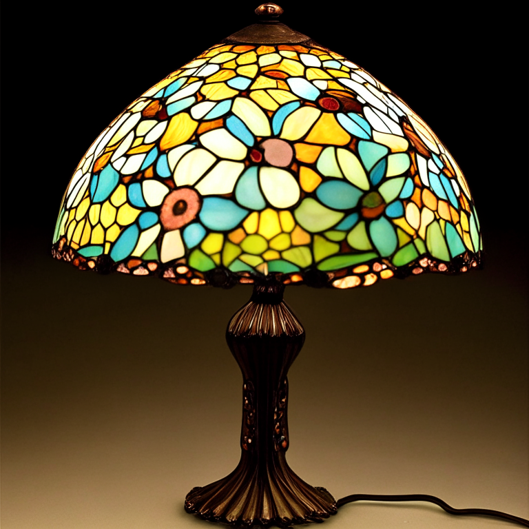 a tiffany style stained glass lamp with daisy patterns