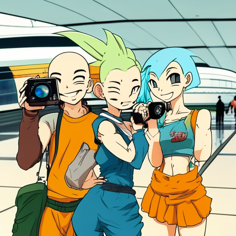 Krillin,Tienshinran And Bulma Taking Photo at the Airport 