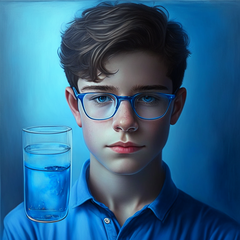 A handsome boy wearing  blue shirt  and glass