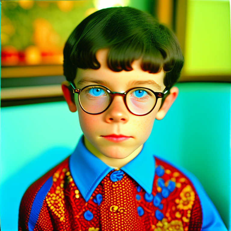 A handsome boy wearing  blue shirt  and brown glass