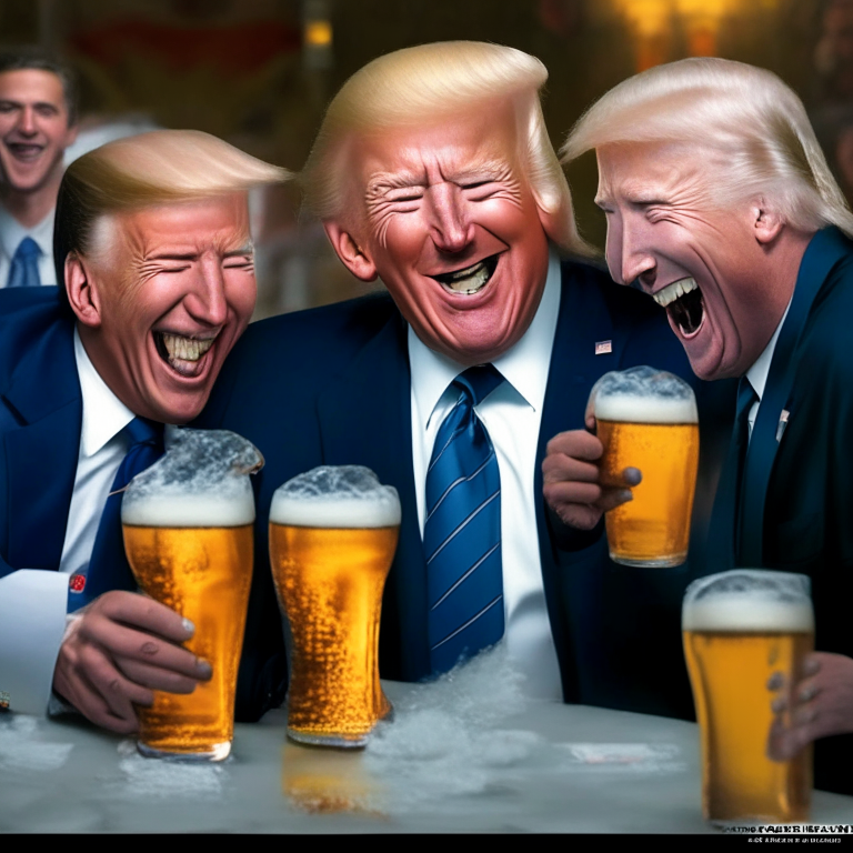 joe biden drinking beer with donald trump and they laughing