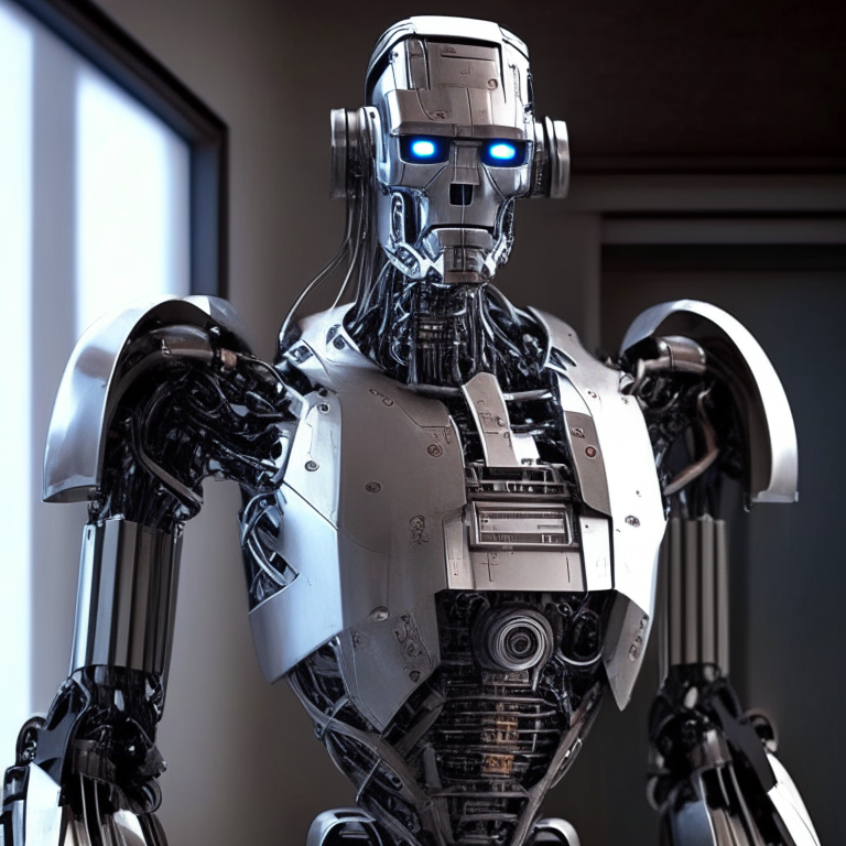 a futuristic Terminator 3000 home assistant robot