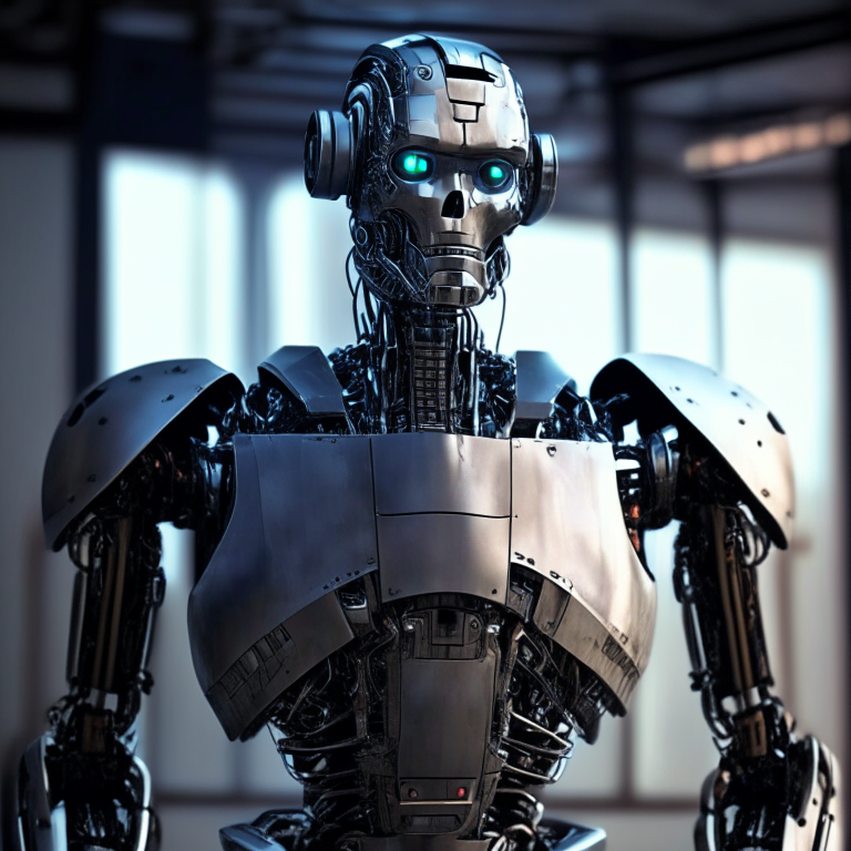 a futuristic Terminator 3000 home assistant robot