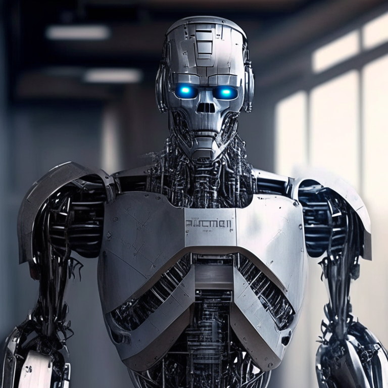 a futuristic Terminator 3000 home assistant robot