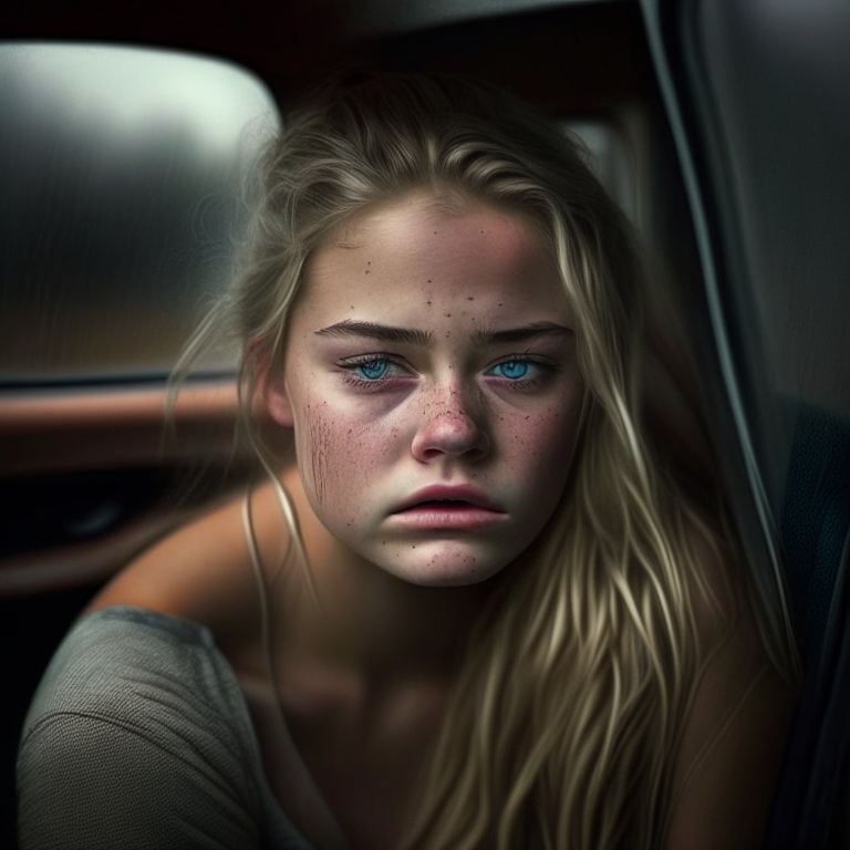 Jennifer Kesse beautyful,  look at the camera, 22 year old. seat near the car, , crying