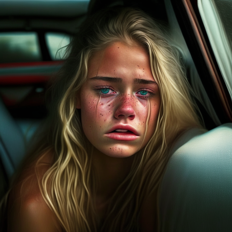 Jennifer Kesse beautyful,  look at the camera, 22 year old. seat near the car, , crying