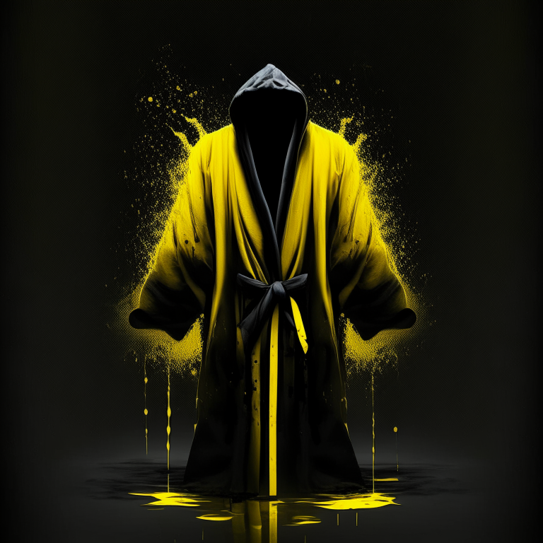 Design me yellow dressing gown, black, background follower 