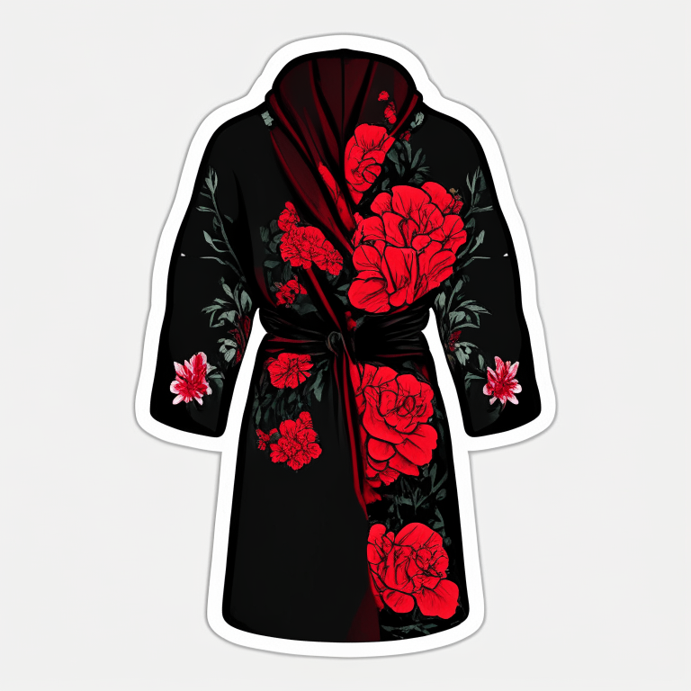 Design me red dressing gown, black, flowers 🌺 sticker 