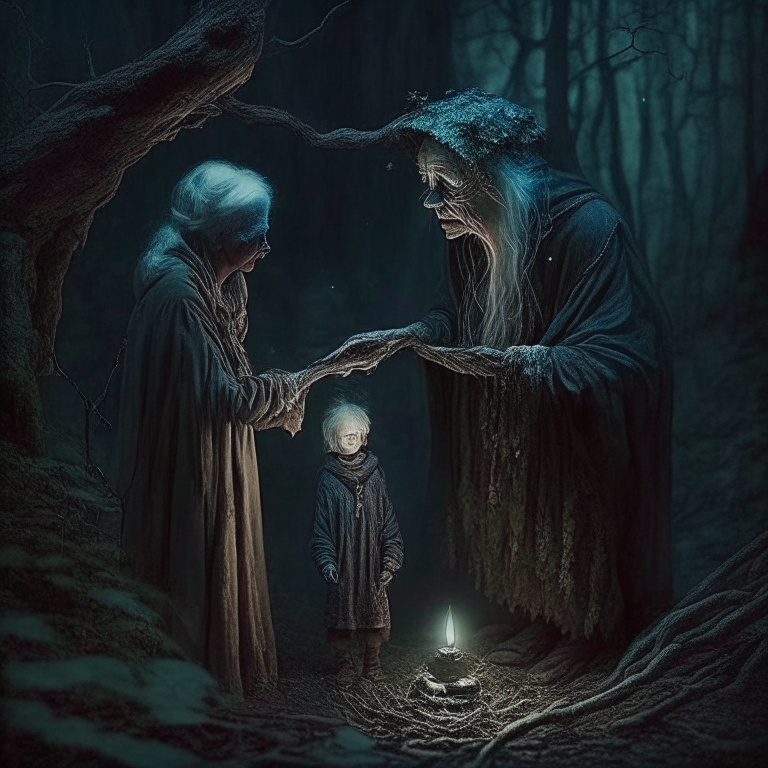 One day, the couple received a strange visitor - an old woman who claimed to have magical powers. She told the couple that she could grant them a child if they agreed to perform a ritual in the forest at midnight.